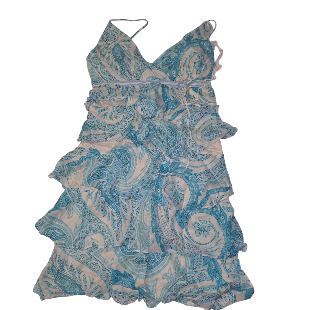 Blue and White Ruffled Tiered Sundress